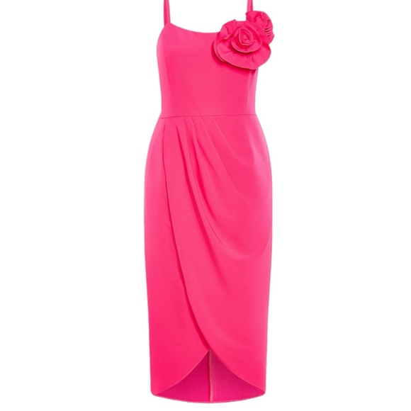 NWT Women’s Plus Size City Chic Vibrant Pink Fleur Midi Dress w/ Spaghetti Strap - Picture 4 of 7
